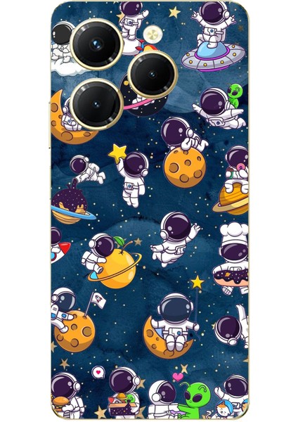 Tecno Spark 20 Pro Uyumlu Minik Astronotlar Uzayda Baskılı Silikon Kılıf