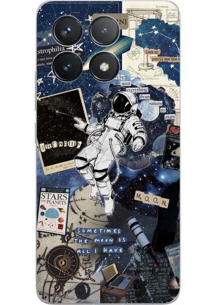 Poco F6 Pro Uyumlu Retro Astronot Tasarımlı Baskılı Silikon Kılıf