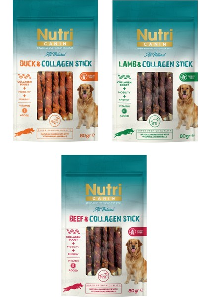3 Çeşit Karma Sargılı Kolajen Çubuk Tahılsız Köpek Et Ödülü 80 Gr. x 3 Adet