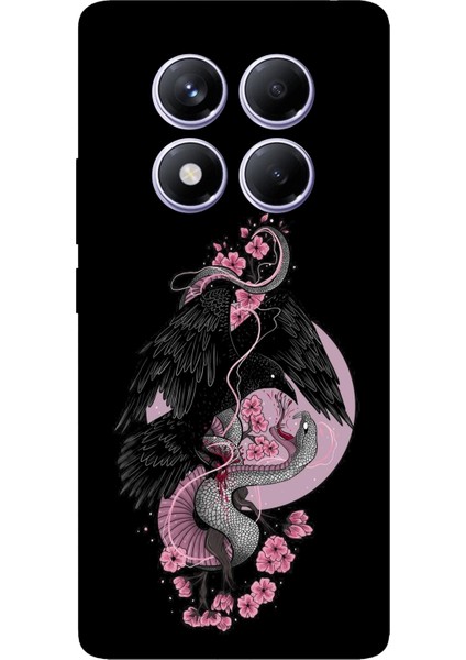 Redmi Note 14 Pro Plus 5g Uyumlu Pembe Siyah Yılan Baskılı Silikon Kılıf