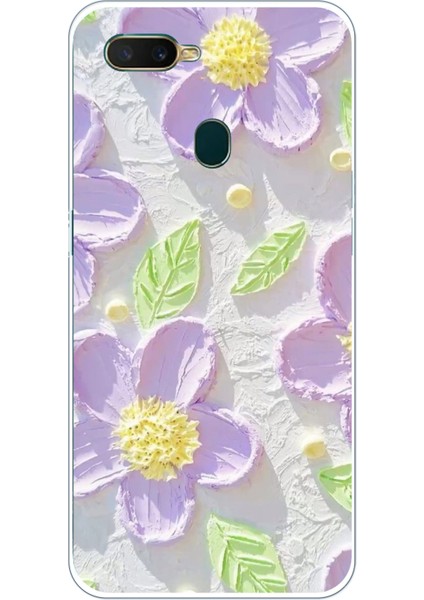 Oppo A5S-AX7-A12 Uyumlu Mor Papatyalar Sulu Boya Baskılı Silikon Kılıf