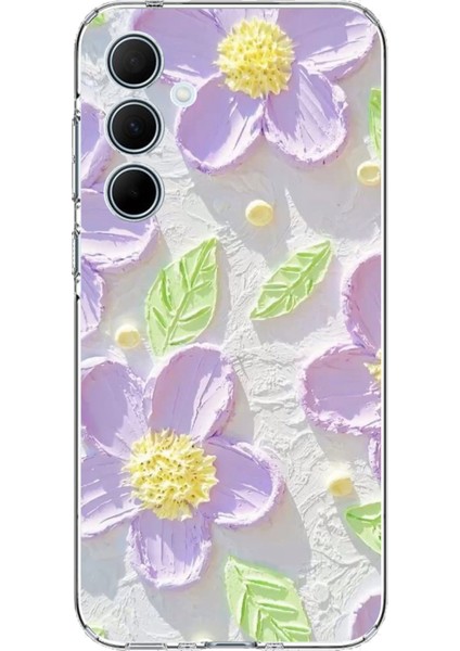 Samsung Galaxy A35 Uyumlu Mor Papatyalar Sulu Boya Baskılı Silikon Kılıf