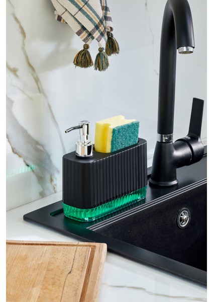 Gözde - Modern Sıvı Sabunluk Şeffaf Renkli Tabanlı ve Sünger Bölmeli Pratik Tasarım (550 Ml)