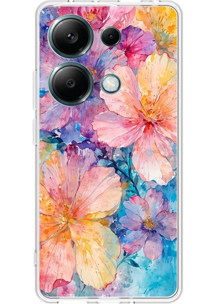 Redmi Note 13 Pro 4g Uyumlu Renkli Çiçekler Sulu Boya Baskılı Silikon Kılıf