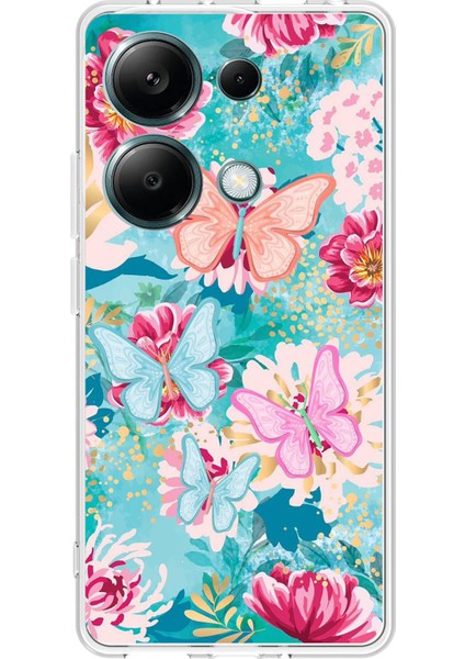 Redmi Note 13 Pro 4g Uyumlu Kelebekler ve Çiçekler Baskılı Silikon Kılıf