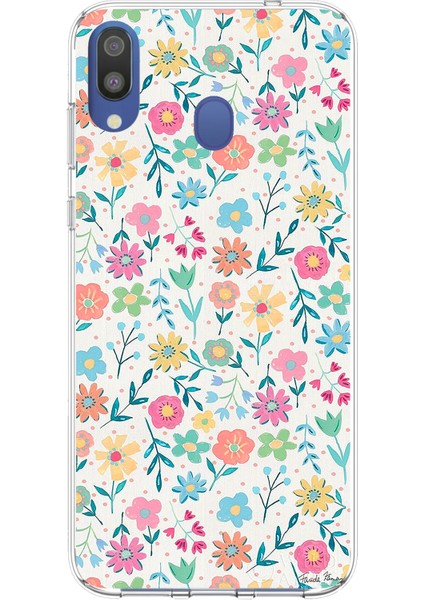 Samsung Galaxy M20 Uyumlu Dekoratif Çiçekler Baskılı Silikon Kılıf