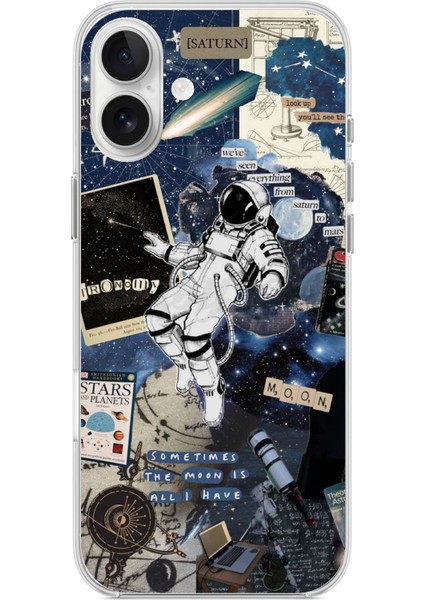 iPhone 16 Plus Uyumlu Retro Astronot Tasarımlı Baskılı Silikon Kılıf