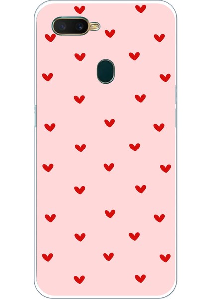 Oppo A5S-AX7-A12 Uyumlu Kırmızı Minik Kalpler Baskılı Silikon Kılıf