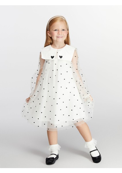 Yeni Sezon Tüllü Kalp Baskılı Kız Çocuk Elbise fiyatları