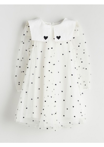 Yeni Sezon Tüllü Kalp Baskılı Kız Çocuk Elbise modelleri