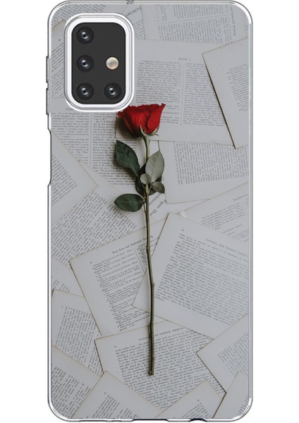 Samsung Galaxy M31S Uyumlu Kırmızı Gül Baskılı Silikon Kılıf