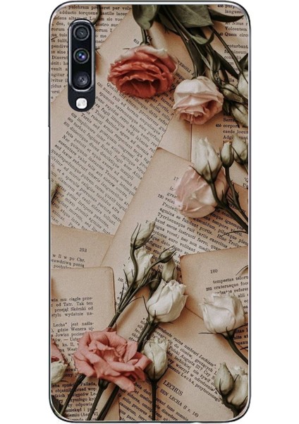 Samsung Galaxy A70 Uyumlu Retro Gazete Güller Tasarımlı Baskılı Silikon Kılıf