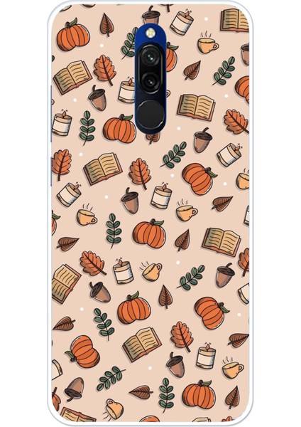 Redmi 8 Uyumlu Sonbahar Balkabağı Baskılı Silikon Kılıf