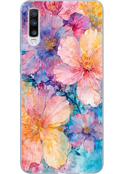 Samsung Galaxy A30S - A50 Uyumlu Renkli Çiçekler Sulu Boya Baskılı Silikon Kılıf