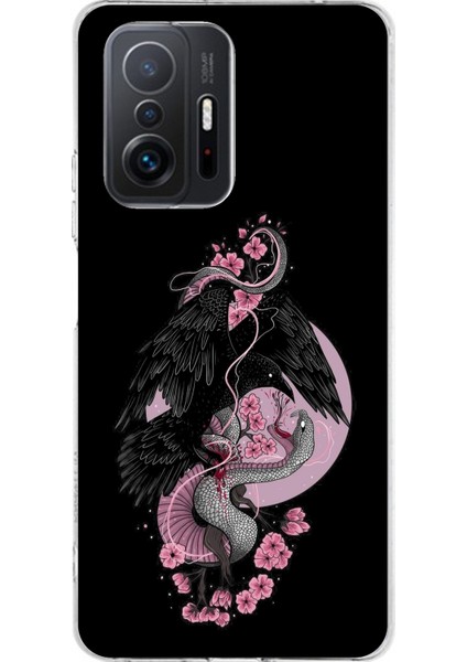 Xiaomi Mi 11T - 11T Pro Uyumlu Pembe Siyah Yılan Baskılı Silikon Kılıf