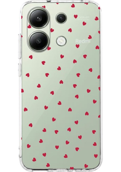 Redmi Note 13 4g Uyumlu Kırmızı Kalpler Tasarımlı Baskılı Silikon Kılıf