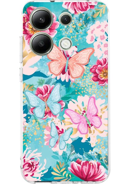 Redmi Note 13 4g Uyumlu Kelebekler ve Çiçekler Baskılı Silikon Kılıf