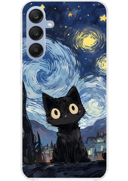 Samsung Galaxy A25 Uyumlu Gece Yarısı Kedi Tasarımlı Baskılı Silikon Kılıf