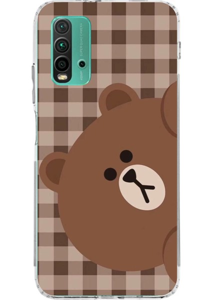 Redmi 9t - Poco M3 Uyumlu Kahverengi Ayı Yan Tasarımlı Baskılı Silikon Kılıf