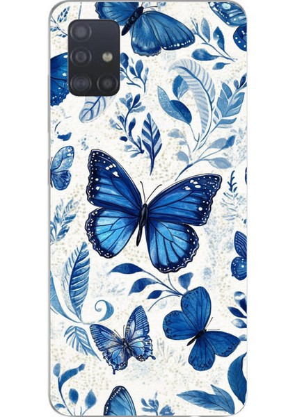 Samsung Galaxy A51 Uyumlu Mavi Kelebekler Baskılı Silikon Kılıf