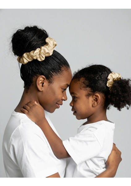 2'li Lüks Kadın Saten Toka - Bej Parıltı - Lastik Model Scrunchie - Anne Kız Kombini fiyatları