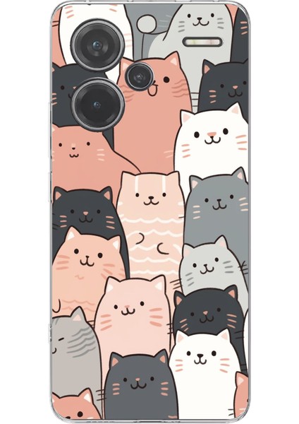 Redmi Note 13 Pro Plus 5g Uyumlu Pufi Kedicikler Tasarımlı Baskılı Silikon Kılıf