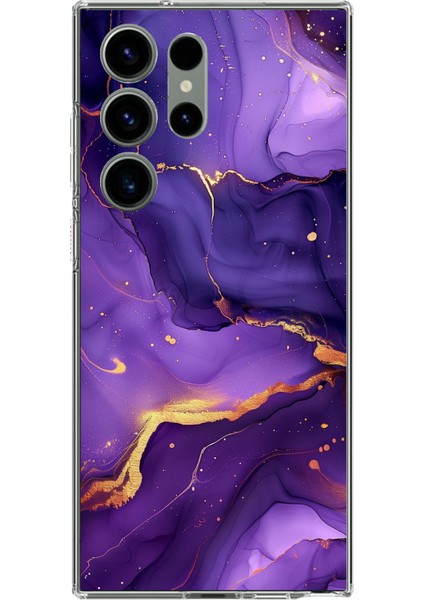 Samsung Galaxy S23 Ultra Uyumlu Ametist Taşı Mor Mermer Baskılı Silikon Kılıf
