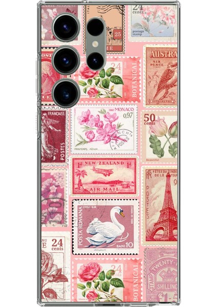 Samsung Galaxy S23 Ultra Uyumlu Pembe Posta Pulları Baskılı Silikon Kılıf