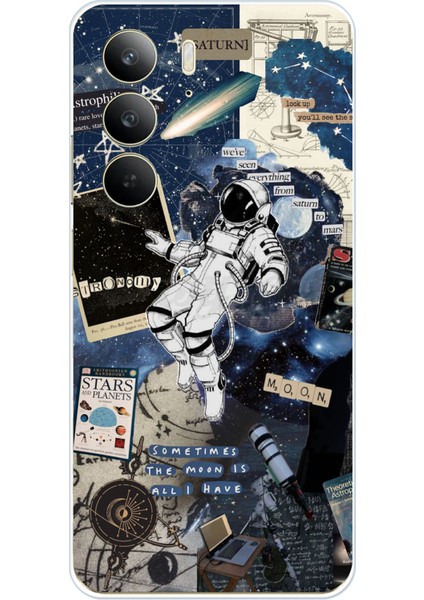 Realme C75 Uyumlu Retro Astronot Tasarımlı Baskılı Silikon Kılıf