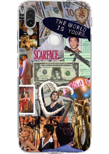 Redmi Note 7 Uyumlu Scarface Kolaj Tasarımlı Baskılı Silikon Kılıf