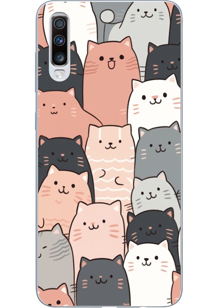 Samsung Galaxy A30S - A50 Uyumlu Pufi Kedicikler Tasarımlı Baskılı Silikon Kılıf