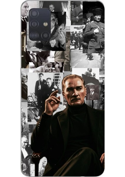 Samsung Galaxy A51 Uyumlu Mustafa Kemal Atatürk Kolaj Baskılı Silikon Kılıf