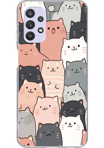 Samsung Galaxy A32 Uyumlu Pufi Kedicikler Tasarımlı Baskılı Silikon Kılıf