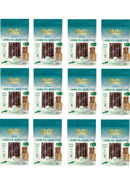 Kuzu Eti Sargılı Kolajen Çubuk Tahılsız Köpek Et Ödülü 80 Gr. x 12 Adet