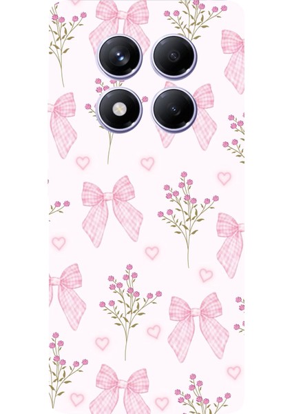 Redmi Note 14 Pro Plus 5g Uyumlu Pembe Çiçek ve Fiyonklar Baskılı Silikon Kılıf