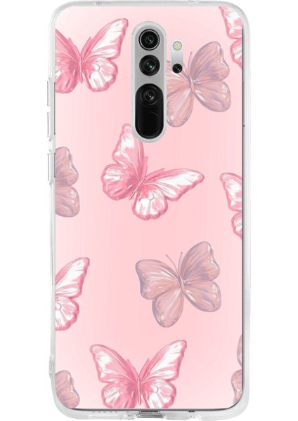 Redmi Note 8 Pro Uyumlu Pembe Kelebekler Baskılı Silikon Kılıf