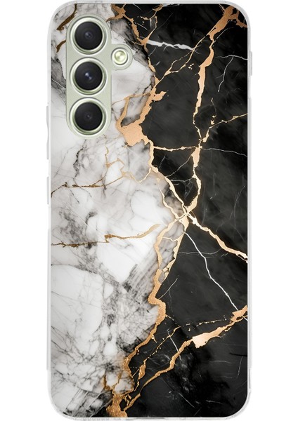 Samsung Galaxy A15 Uyumlu Siyah Beyaz Mermer Baskılı Silikon Kılıf