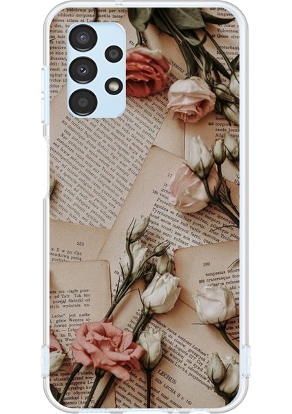 Samsung Galaxy A13 Uyumlu Retro Gazete Güller Tasarımlı Baskılı Silikon Kılıf