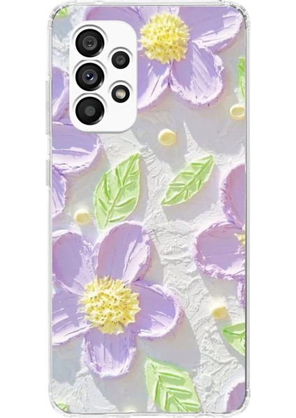 Samsung Galaxy A23 Uyumlu Mor Papatyalar Sulu Boya Baskılı Silikon Kılıf