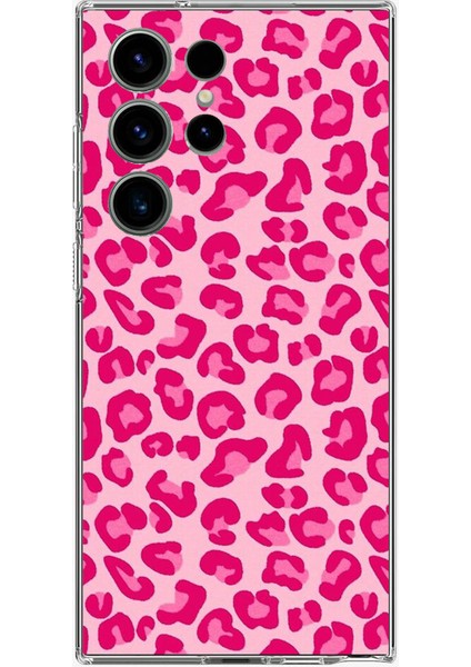 Samsung Galaxy S24 Ultra Uyumlu Pembe Leopar Tasarımlı Baskılı Silikon Kılıf