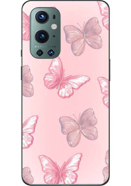 Oneplus 9 Pro Uyumlu Pembe Kelebekler Baskılı Silikon Kılıf
