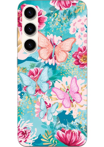 Samsung Galaxy S23 Uyumlu Kelebekler ve Çiçekler Baskılı Silikon Kılıf