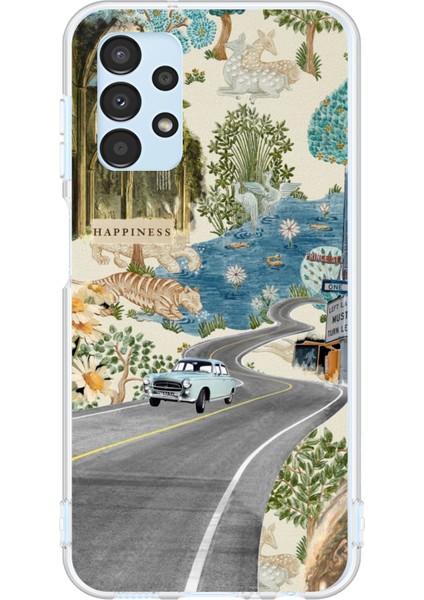 Samsung Galaxy A13 Uyumlu Yeşil Sanatsal Yol Çiçekler Baskılı Silikon Kılıf