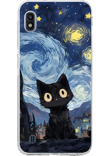 Samsung Galaxy J8 - A6 Plus Uyumlu Gece Yarısı Kedi Tasarımlı Baskılı Silikon Kılıf
