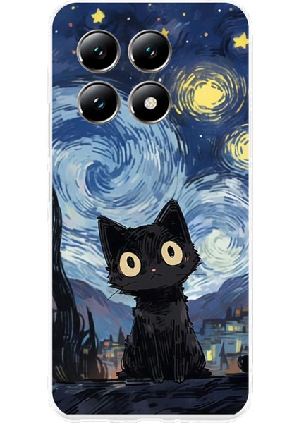 Xiaomi Mi 14T Pro Uyumlu Gece Yarısı Kedi Tasarımlı Baskılı Silikon Kılıf