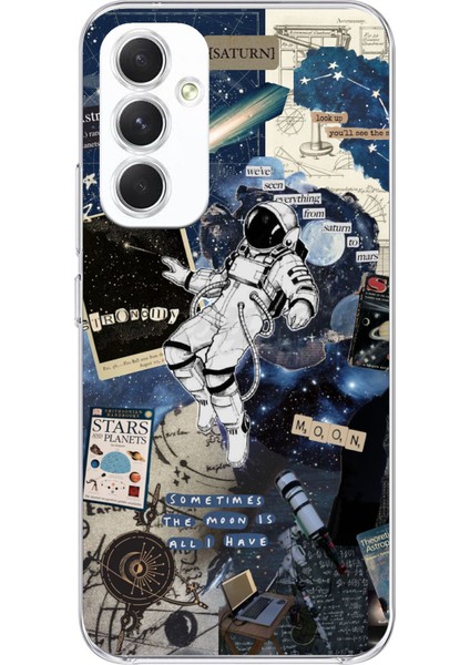 Samsung Galaxy A54 Uyumlu Retro Astronot Tasarımlı Baskılı Silikon Kılıf
