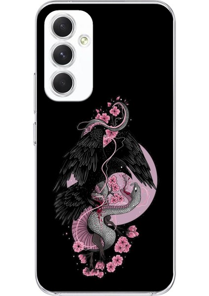 Samsung Galaxy A54 Uyumlu Pembe Siyah Yılan Baskılı Silikon Kılıf