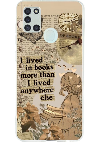 Samsung Galaxy A21S Uyumlu Kitap Okuyan Kadın Retro Baskılı Silikon Kılıf