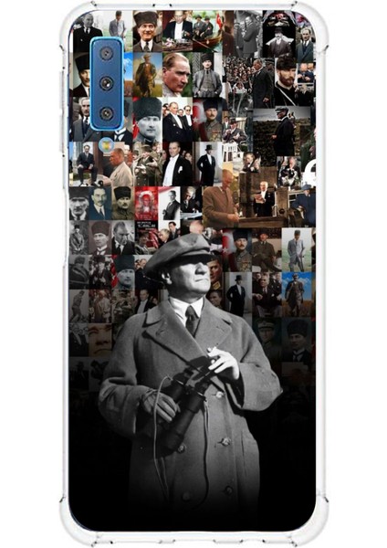 Samsung Galaxy A7 2018 Uyumlu Atatürk Portre Kolaj Baskılı Silikon Kılıf