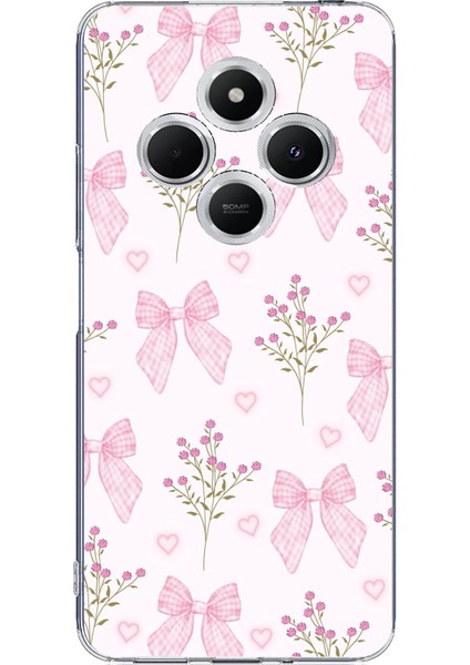 Redmi 14C Uyumlu Pembe Çiçek ve Fiyonklar Baskılı Silikon Kılıf